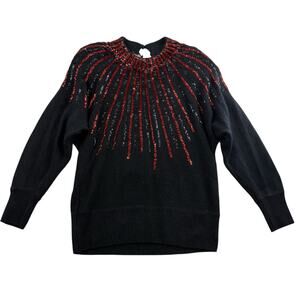 Vtg‎ 80s L Large Sweater Sequin Silk Angora Lambswool Dolman Sleeve Old Money
